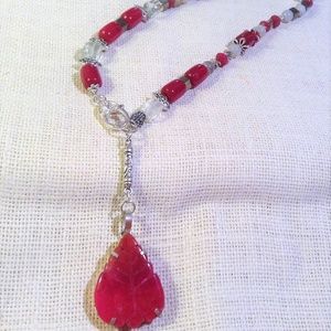 Ruby red Y beaded necklace
